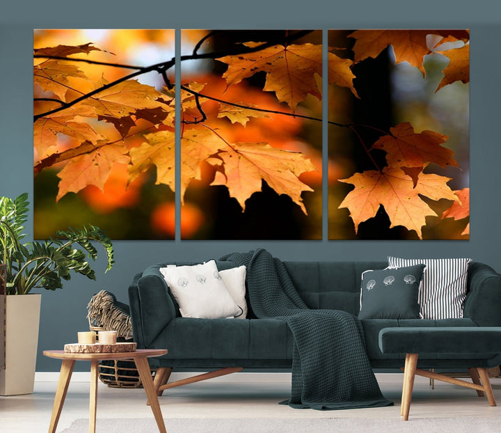 Yellow Leaves Autumn Tree Fall Large Wall Art Canvas Print