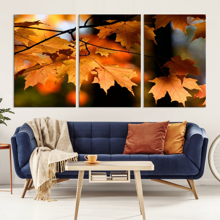 Yellow Leaves Autumn Tree Fall Large Wall Art Canvas Print