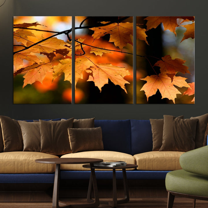 Yellow Leaves Autumn Tree Fall Large Wall Art Canvas Print