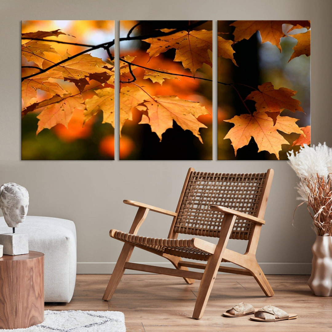 Yellow Leaves Autumn Tree Fall Large Wall Art Canvas Print