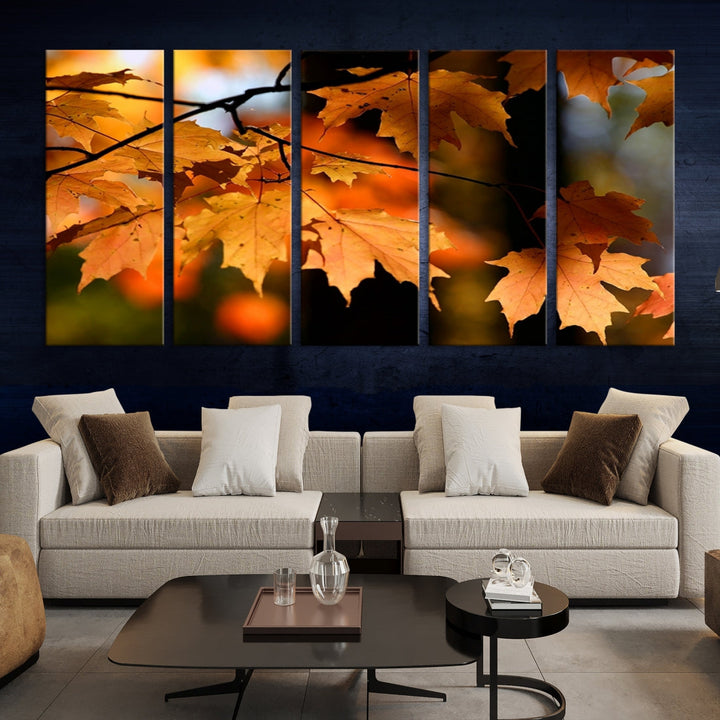 Yellow Leaves Autumn Tree Fall Large Wall Art Canvas Print