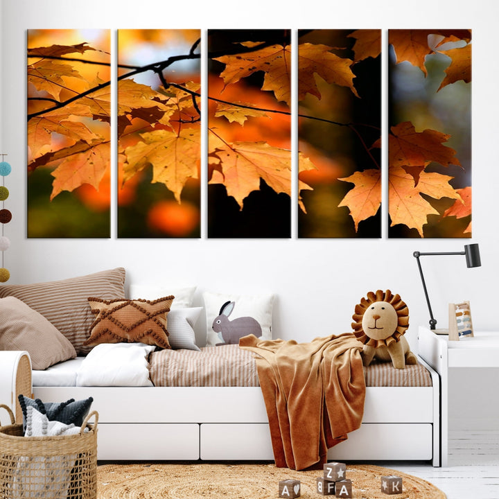 Yellow Leaves Autumn Tree Fall Large Wall Art Canvas Print