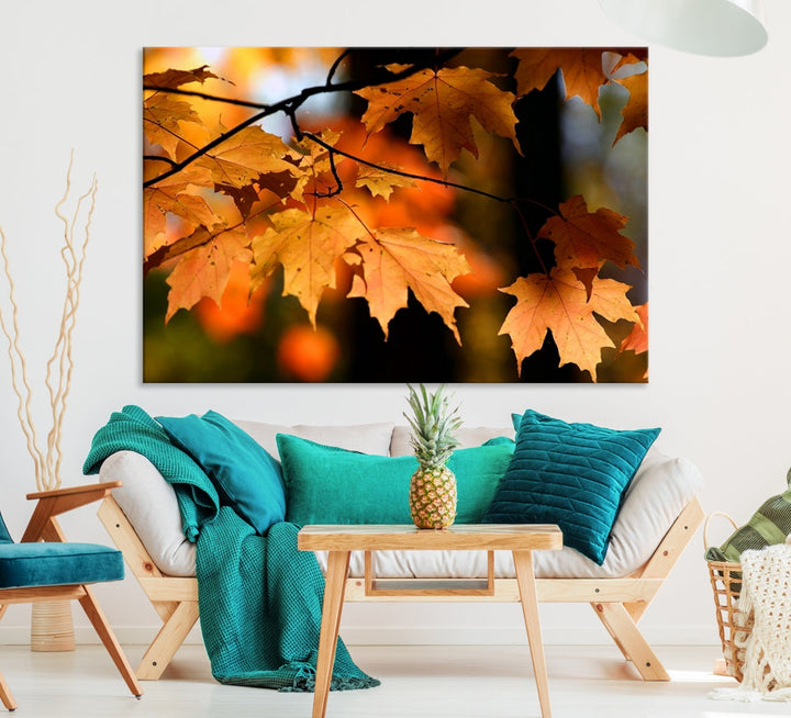 Yellow Leaves Autumn Tree Fall Large Wall Art Canvas Print