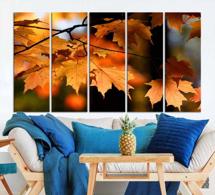 Yellow Leaves Autumn Tree Fall Large Wall Art Canvas Print