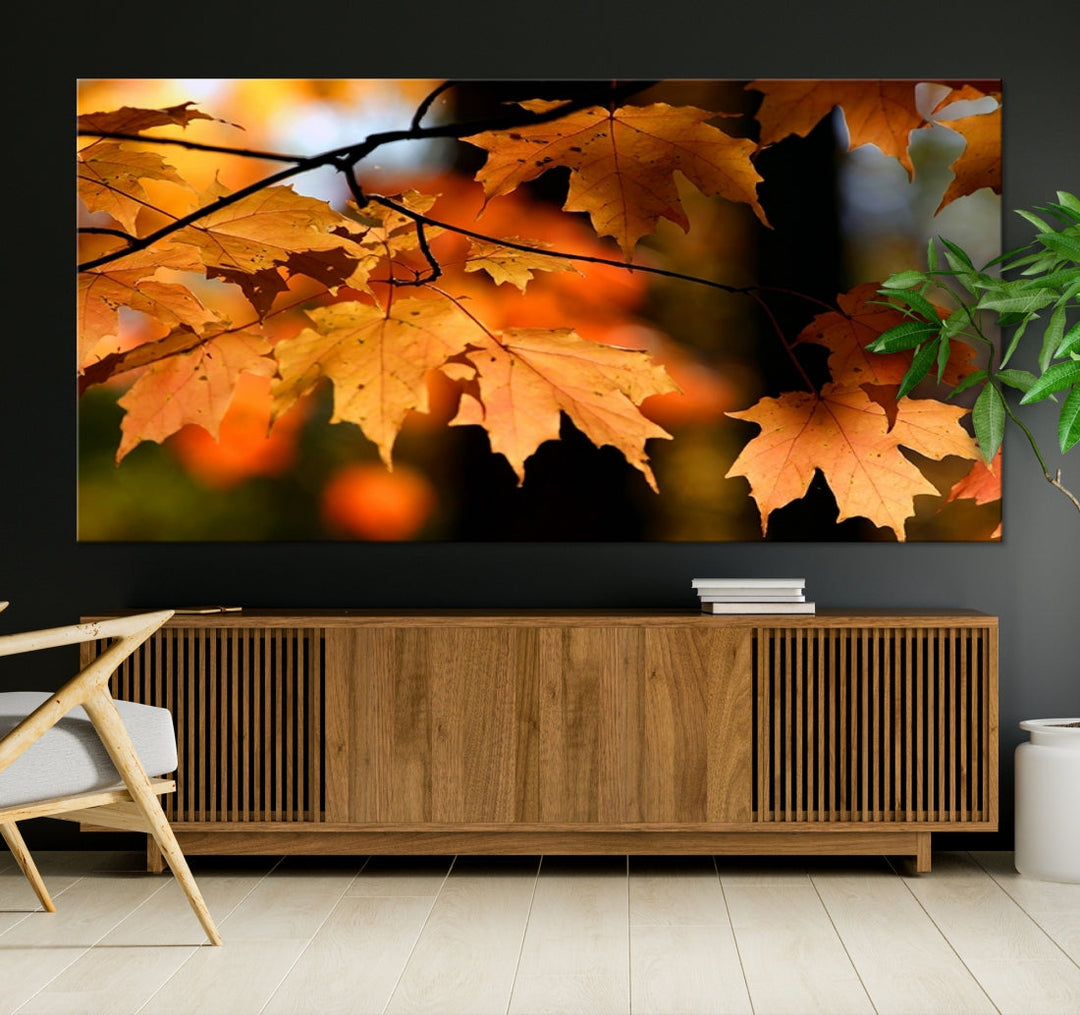 Yellow Leaves Autumn Tree Fall Large Wall Art Canvas Print