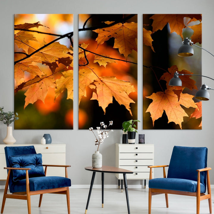 Yellow Leaves Autumn Tree Fall Large Wall Art Canvas Print