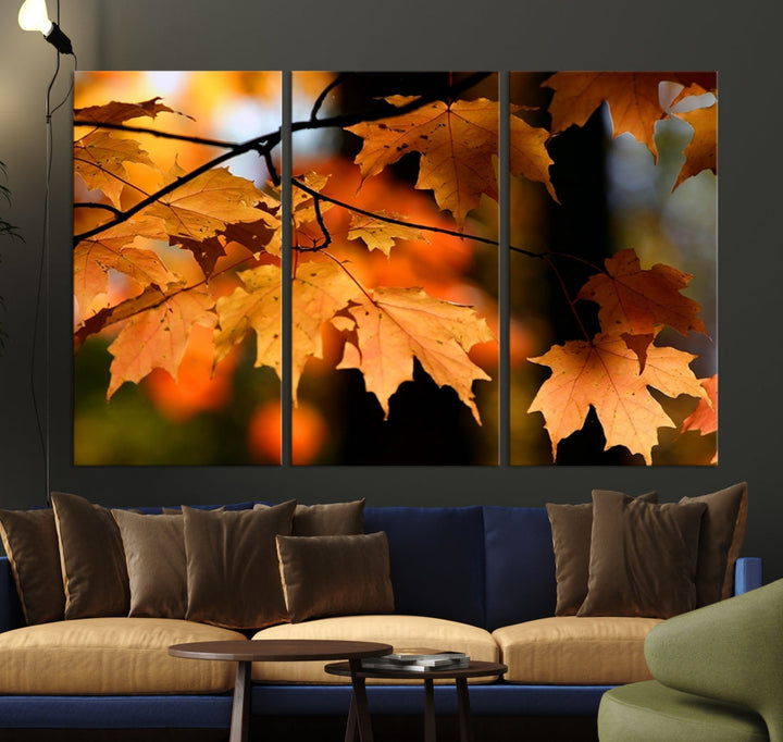 Yellow Leaves Autumn Tree Fall Large Wall Art Canvas Print