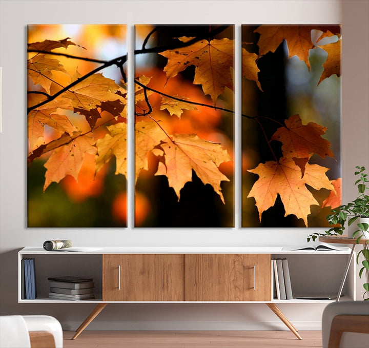 Yellow Leaves Autumn Tree Fall Large Wall Art Canvas Print