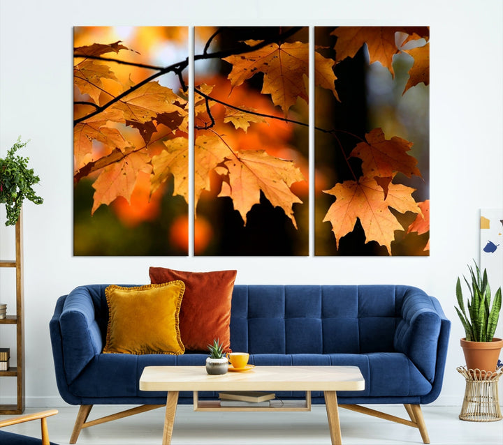 Yellow Leaves Autumn Tree Fall Large Wall Art Canvas Print