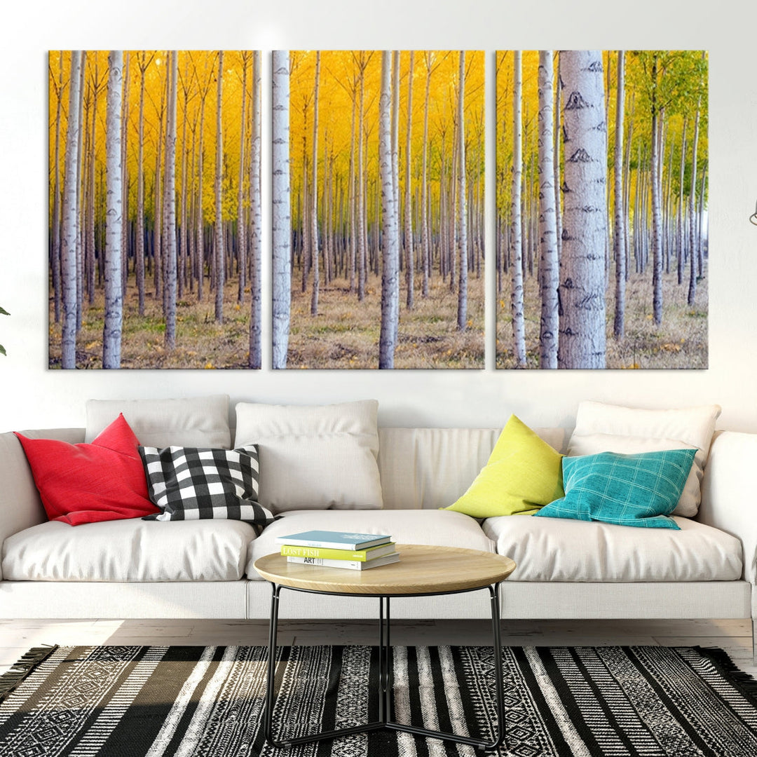 Yellow Trees Autumn Forest Landscape Fall Nature Wall Art Canvas Print