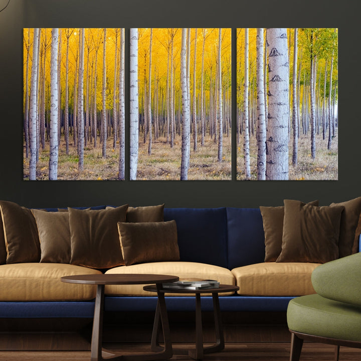 Yellow Trees Autumn Forest Landscape Fall Nature Wall Art Canvas Print