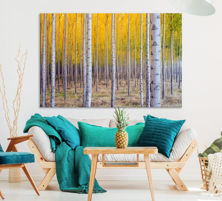 Yellow Trees Autumn Forest Landscape Fall Nature Wall Art Canvas Print