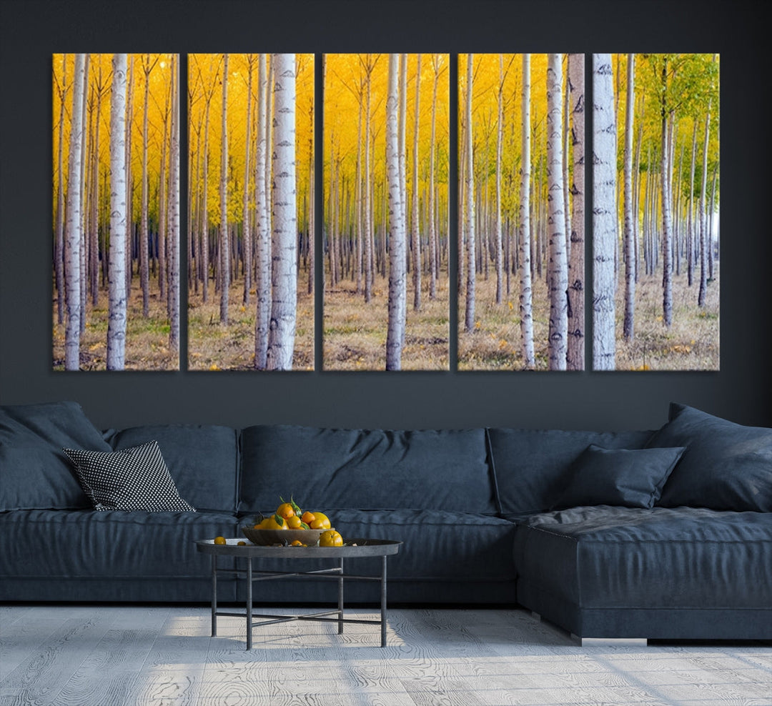 Yellow Trees Autumn Forest Landscape Fall Nature Wall Art Canvas Print