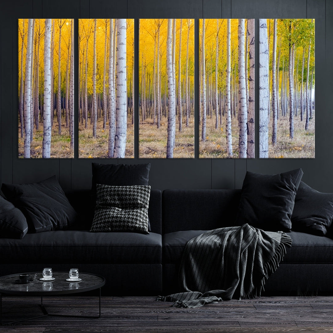 Yellow Trees Autumn Forest Landscape Fall Nature Wall Art Canvas Print