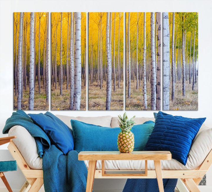 Yellow Trees Autumn Forest Landscape Fall Nature Wall Art Canvas Print