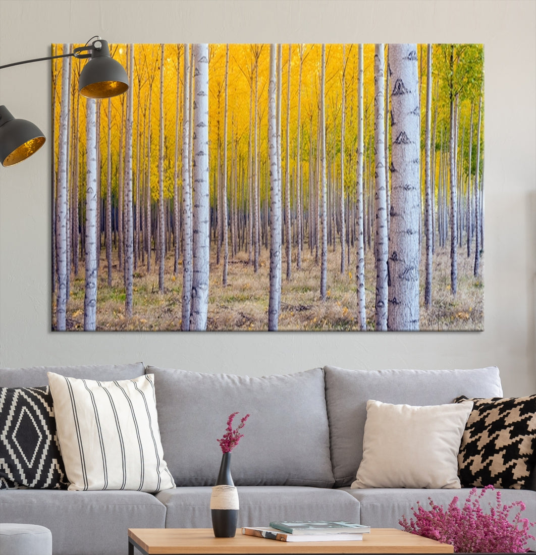 Yellow Trees Autumn Forest Landscape Fall Nature Wall Art Canvas Print