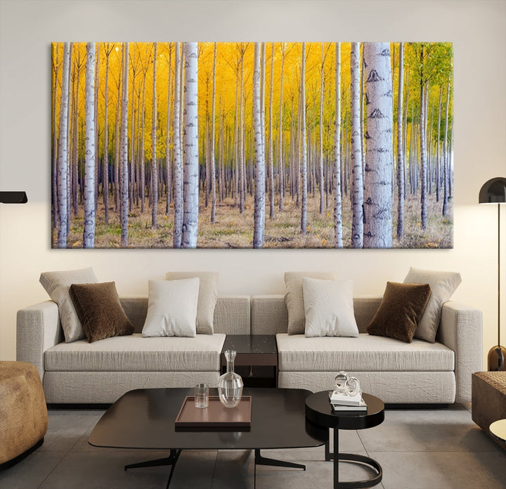 Yellow Trees Autumn Forest Landscape Fall Nature Wall Art Canvas Print