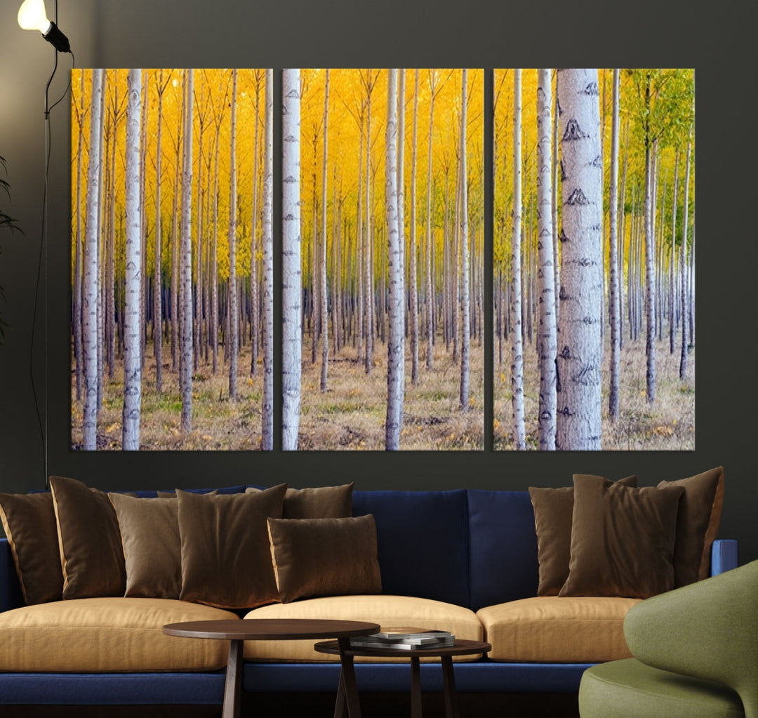 Yellow Trees Autumn Forest Landscape Fall Nature Wall Art Canvas Print