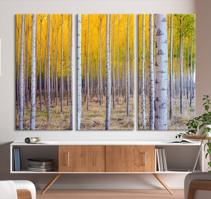 Yellow Trees Autumn Forest Landscape Fall Nature Wall Art Canvas Print