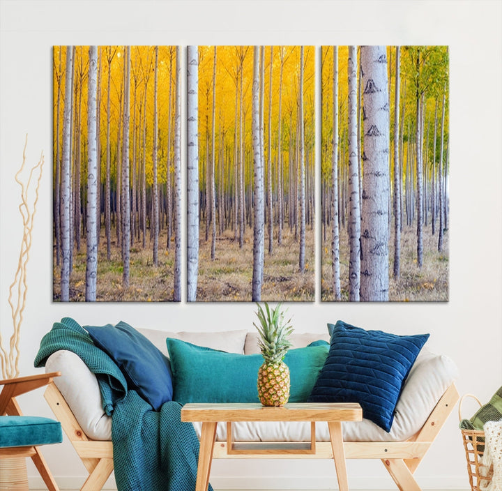 Yellow Trees Autumn Forest Landscape Fall Nature Wall Art Canvas Print