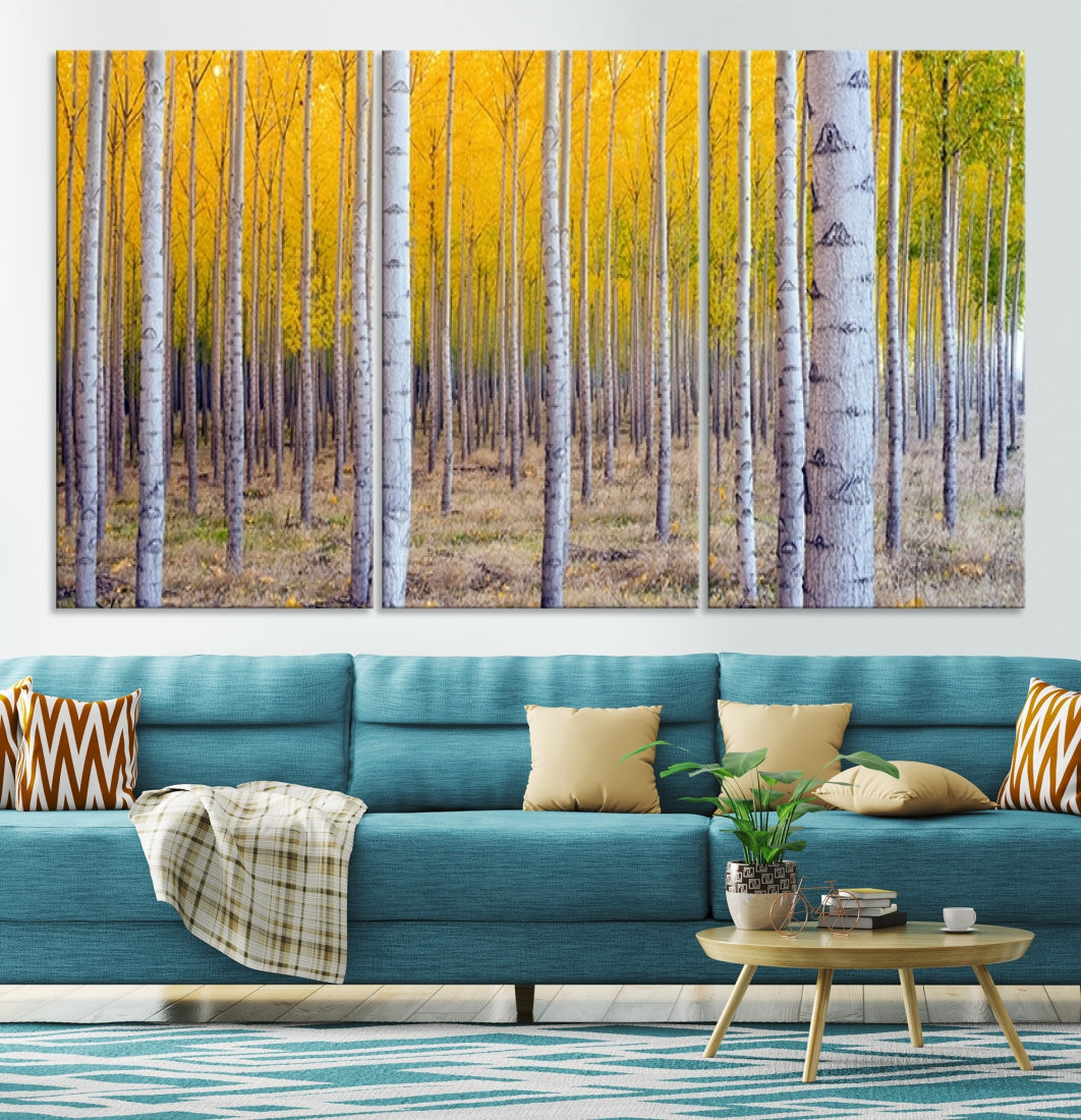 Yellow Trees Autumn Forest Landscape Fall Nature Wall Art Canvas Print