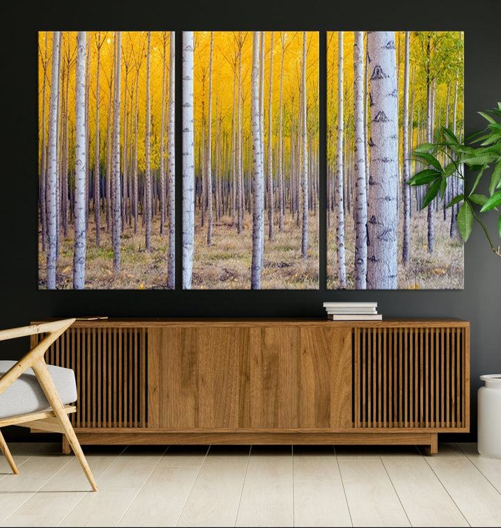 Yellow Trees Autumn Forest Landscape Fall Nature Wall Art Canvas Print