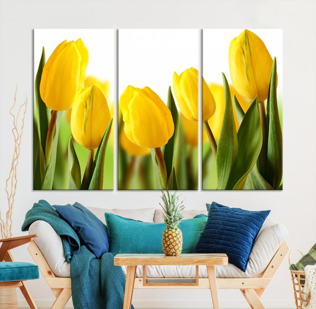 Yellow Tulips Framed Canvas Wall Art Giclee Print