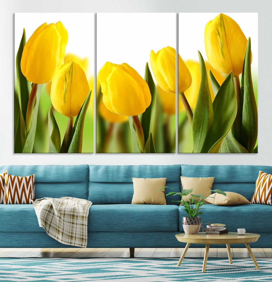 Yellow Tulips Framed Canvas Wall Art Giclee Print