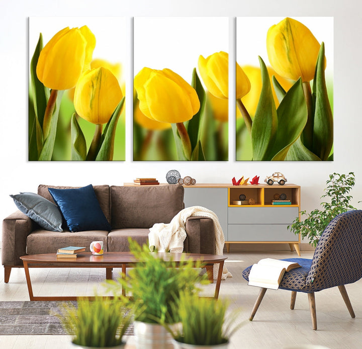 Yellow Tulips Framed Canvas Wall Art Giclee Print