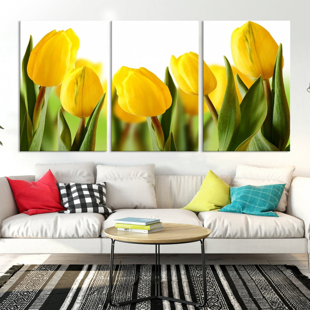 Yellow Tulips Framed Canvas Wall Art Giclee Print