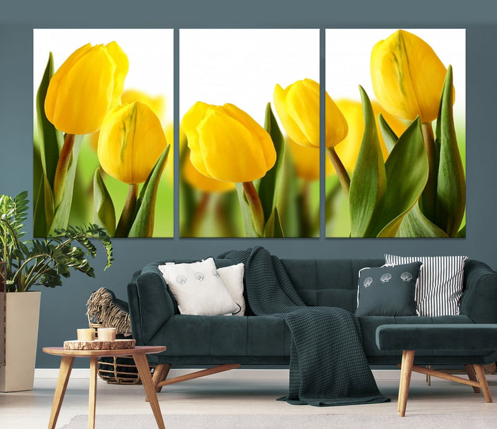 Yellow Tulips Framed Canvas Wall Art Giclee Print