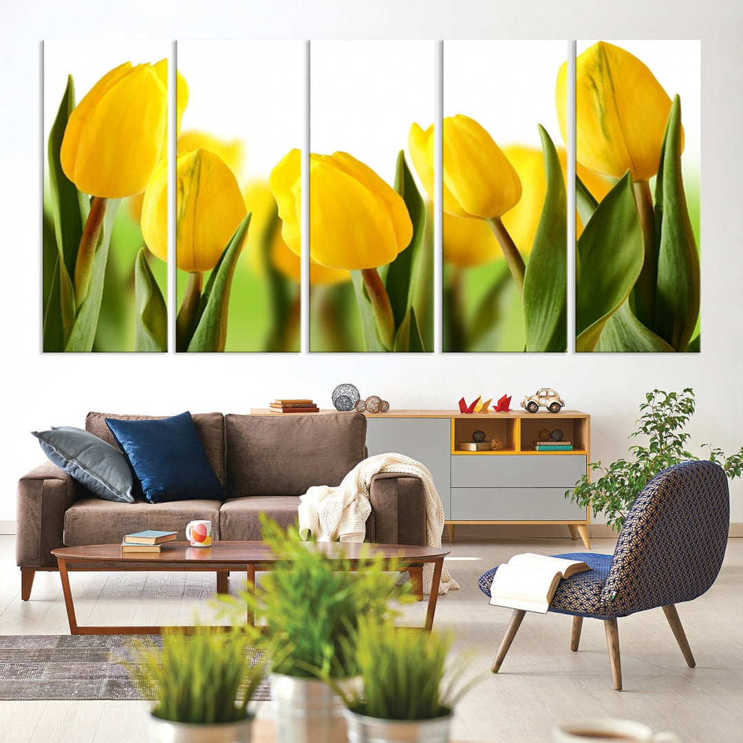 Yellow Tulips Framed Canvas Wall Art Giclee Print