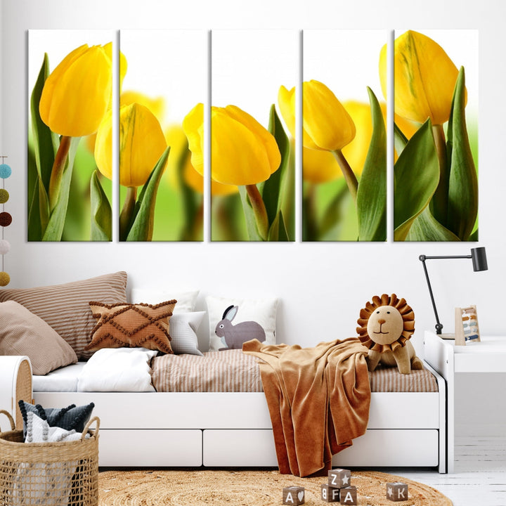 Yellow Tulips Framed Canvas Wall Art Giclee Print