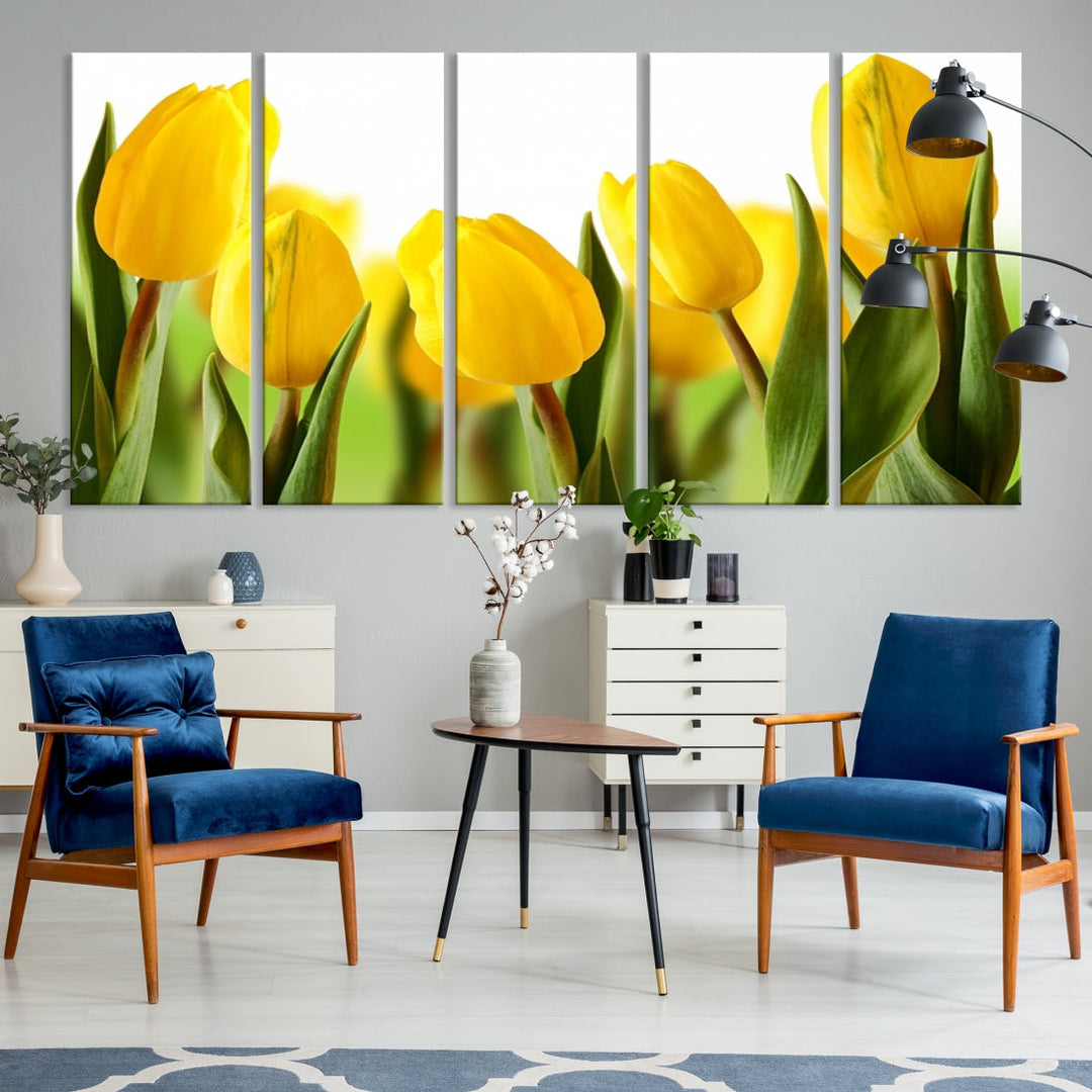 Yellow Tulips Framed Canvas Wall Art Giclee Print