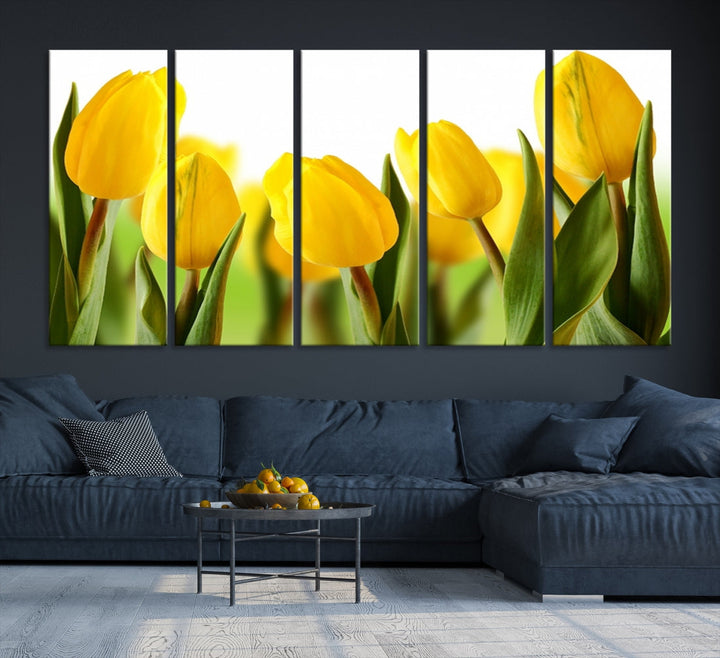 Yellow Tulips Framed Canvas Wall Art Giclee Print