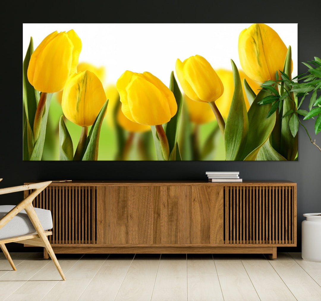 Yellow Tulips Framed Canvas Wall Art Giclee Print