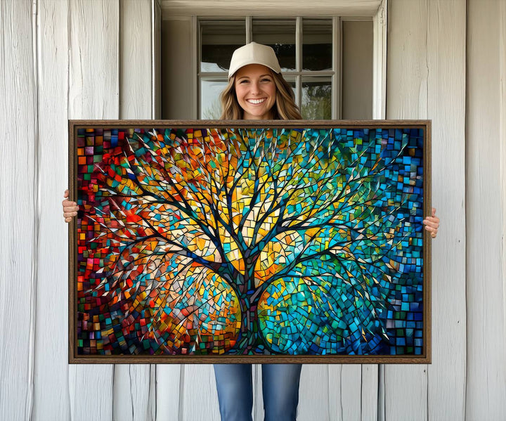 Yggdrasil Tree of Life Wall Art Print Canvas | Mosaic Style 3-Panel Canvas Print