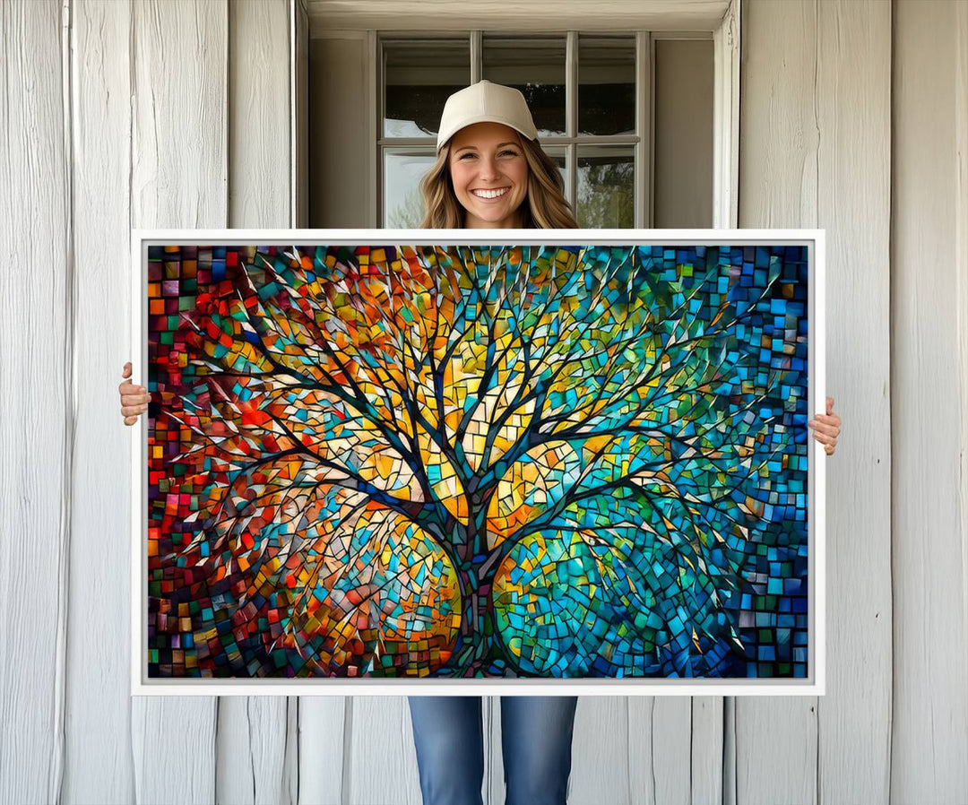 Yggdrasil Tree of Life Wall Art Print Canvas | Mosaic Style 3-Panel Canvas Print