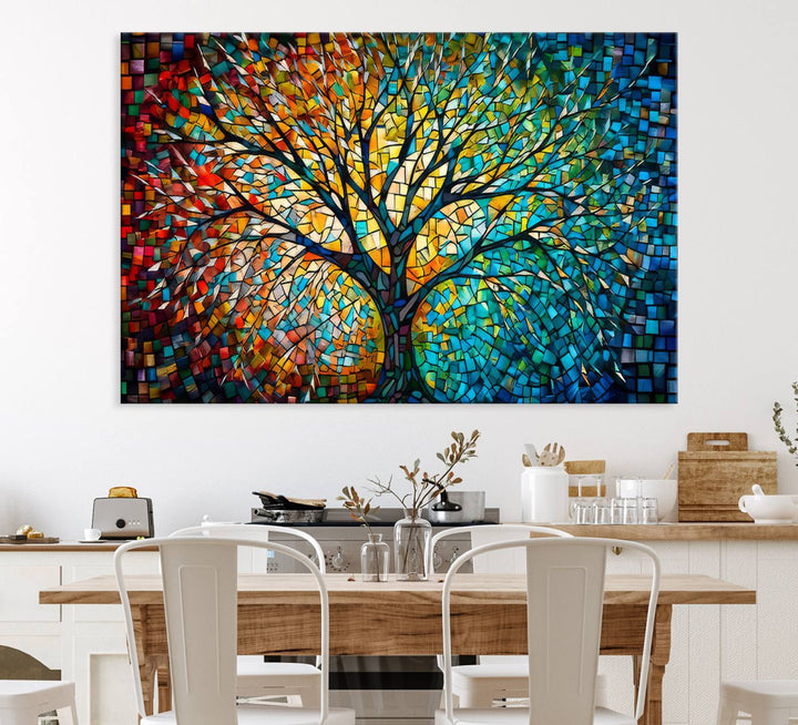 Yggdrasil Tree of Life Wall Art Print Canvas | Mosaic Style 3-Panel Canvas Print