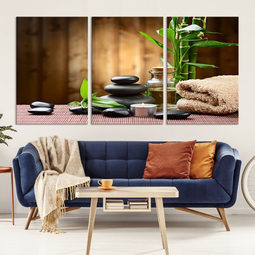 Yoga Zen Meditation with Stone and Bamboo Canvas Wall Art Giclee Print