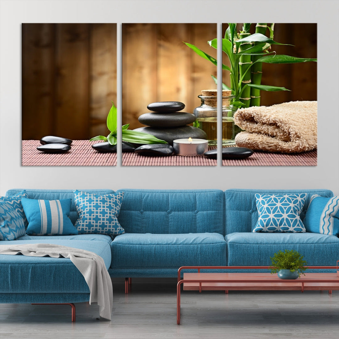 Yoga Zen Meditation with Stone and Bamboo Canvas Wall Art Giclee Print