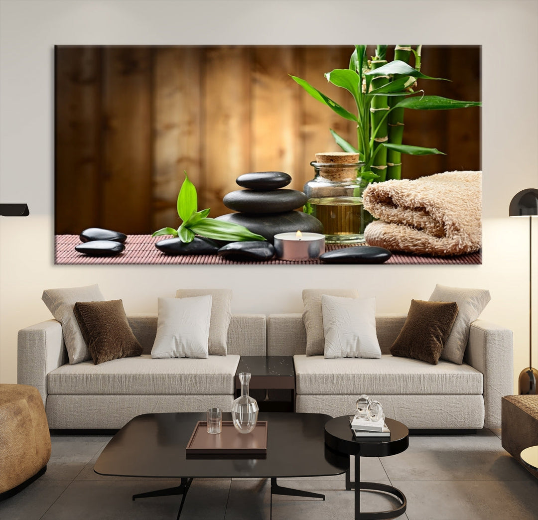 Yoga Zen Meditation with Stone and Bamboo Canvas Wall Art Giclee Print