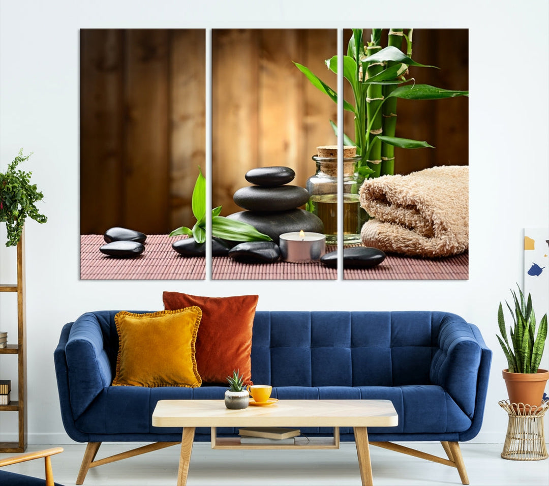 Yoga Zen Meditation with Stone and Bamboo Canvas Wall Art Giclee Print