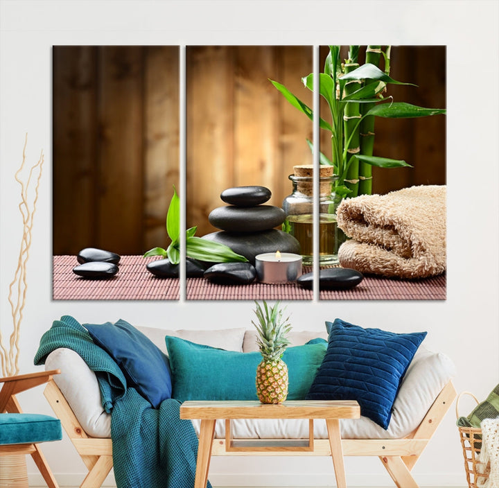 Yoga Zen Meditation with Stone and Bamboo Canvas Wall Art Giclee Print