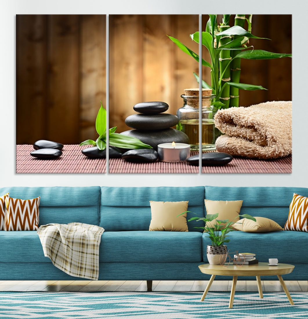 Yoga Zen Meditation with Stone and Bamboo Canvas Wall Art Giclee Print