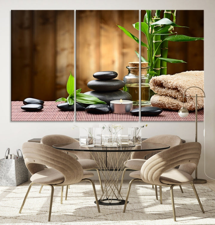 Yoga Zen Meditation with Stone and Bamboo Canvas Wall Art Giclee Print