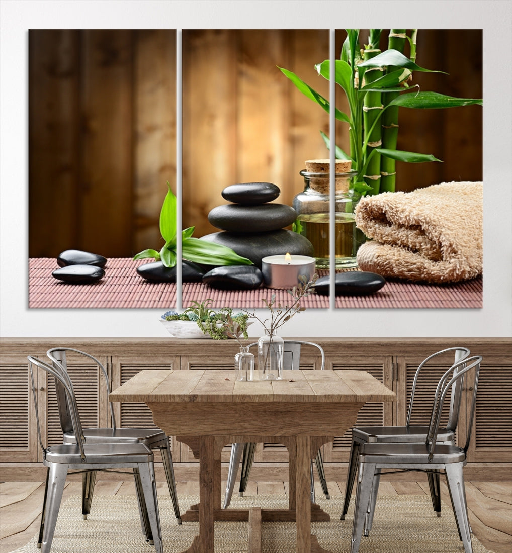 Yoga Zen Meditation with Stone and Bamboo Canvas Wall Art Giclee Print