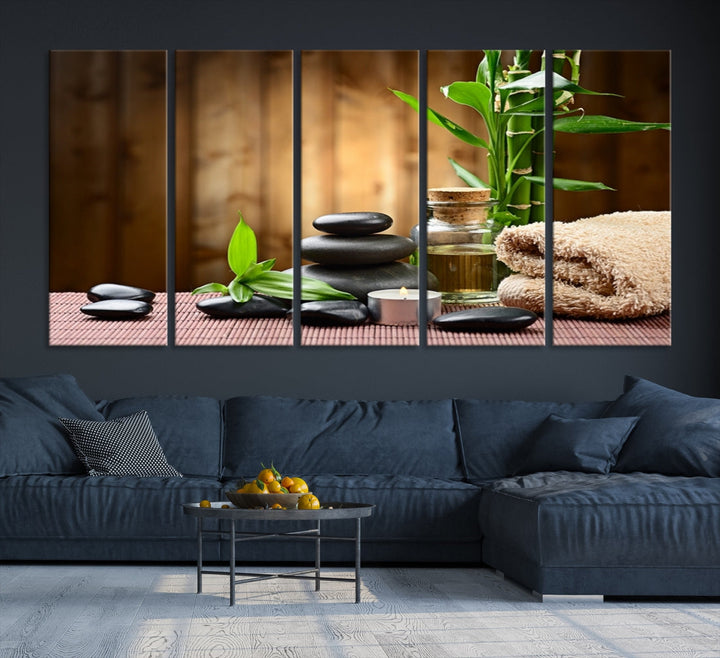 Yoga Zen Meditation with Stone and Bamboo Canvas Wall Art Giclee Print