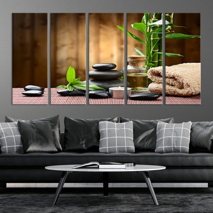 Yoga Zen Meditation with Stone and Bamboo Canvas Wall Art Giclee Print