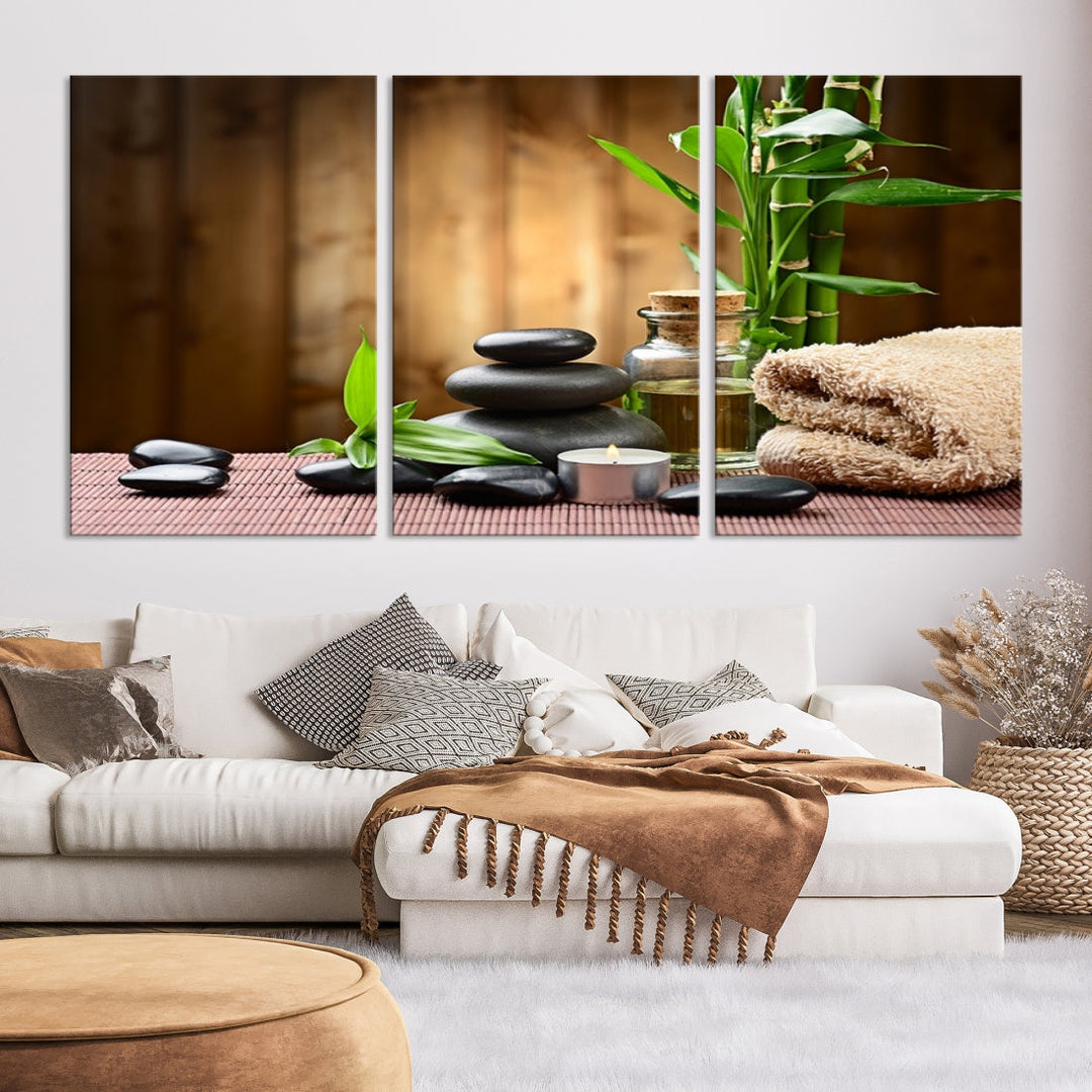 Yoga Zen Meditation with Stone and Bamboo Canvas Wall Art Giclee Print